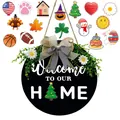 Interchangeable welcome home sign with 14 festive magnetic icons and rustic bow - Welcome Sign Set With 16 Pieces Icons