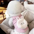 Close-up back view of pink winter dog vest featuring a cute plush rabbit pocket - S / Pink Rabbit