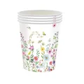 Detailed view of stacked disposable paper cups with elegant wildflower and butterfly print - Paper Cups (Pack of 24)