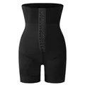 High waisted black body shaper shorts with front hook-and-eye closure and lace trim - XS / Black