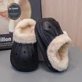 Warm black children's winter slippers with plush white fleece lining and waterproof EVA - 24 / Black