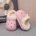 Adorable pink waterproof kids clogs featuring thick warm fleece lining for winter indoor comfort - 24 / Pink