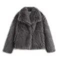 Detailed close-up view of the premium gray faux fur texture and large collar design - Dark Gray