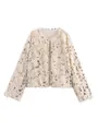 Elegante Jacke mit Rundhalsausschnitt, Pailletten und flauschiger Textur - Beige