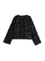 Elegante schwarze Paillettenjacke mit Rundhalsausschnitt und zotteliger Textur für Damen - Schwarz
