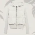 Minimalist white hooded hybrid puffer jacket with quilted body and sleek knit sleeves - XS / Tops / White