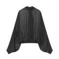 Gedetailleerd achteraanzicht van elegante zwart-wit gestippelde chiffon blouse voor dames - XS / Tops / Zwarte Polkadot