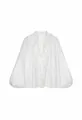 Elegante camicia bianca a maniche lunghe con scollo a V e dettagli di volant a strati. - XS / Top / Bianco