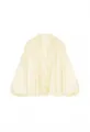 Elegant cream French style blouse with ruffled V-neck and pleated lantern sleeves details - XS / Tops / Light Yellow
