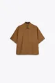 Minimalist brown short-sleeved casual shirt with lapel collar and single chest pocket - XS / Tops / Dark Brown