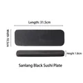 Black textured long rectangular ceramic sushi plate with dimensions 31.5x10.5x1.8cm - Wave Texture (Saln) / 12 Inch (31.5x10.5cm) / Black