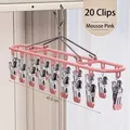 Pinker Edelstahlsocken-Wäscheständer mit 20 Clips und windfestem Haken für den Balkon - 20er-Pack Clips / Mousse-Rosa
