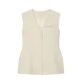 Minimalist cream sleeveless V-neck vest with hidden buttons and chest pocket detail - XS / Tops / White