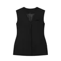 Detailed front view of a minimalist black women's vest featuring hidden button closure - XS / Tops / Black