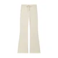 Detail view of the elegant off-white flared pants with a drawstring elastic waist - S / Bottoms / White