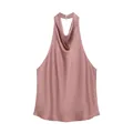 Elegant pink satin halter neck backless top with draped cowl neckline details. - XS / Tops / Lotus root pink