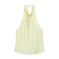 Elegant pale yellow silk satin halter neck top with sexy cowl neck detail for women - XS / Tops / Light Yellow