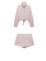 Modisches zweiteiliges Set aus rosa-schwarzer Polka-Dot-Jacke und Mini-Shorts für Damen - S / Oberteil Und Unterteil / Rosa Schmuckset