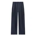 High-quality detailed view of navy blue striped straight-leg trousers with elegant pleats - XS / Bottoms