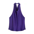 Elegant purple satin halter neck backless top featuring a chic cowl neck draping - XS / Tops / Deep purple