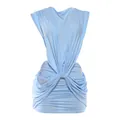 Abito mini azzurro senza maniche con scollo a V, dettagli drappeggiati e incrocio in vita. - Taglia S / Vestiti / Blu