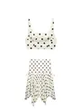 Elegante conjunto de dos piezas de lunares con top corto de cuello cuadrado y falda midi - XS / Top Y Pantalón