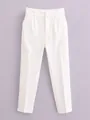 High-waist white tailored suit trousers for women featuring a minimalist sleek design. - XS / Bottom (WF048 5313 561LC) / White
