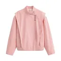 Pink stand-up collar jacket with diagonal buttons and shoulder flap overlays. - XS / Tops / Pink