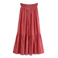 High waist elegant brick red pleated maxi skirt with an elasticized ruffled waist - Bottoms