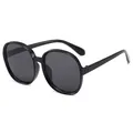 Vintage oversized round frame sunglasses for women in classic black finish - Black Frame Black Grey Lens