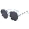Oversized retro round frame sunglasses for women featuring stylish UV protection lenses - Transparent Grey Frame Grey Lens