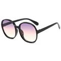 Vintage oversized round sunglasses for women with purple to yellow gradient lenses - Black Frame Purple Pink Lens