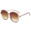 Oversized retro round sunglasses with transparent tea frame and gradient brown lenses - Tea Frame Gradient Tea Lens