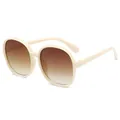 Retro oversized round sunglasses for women with a cream frame and brown gradient lenses. - Beige Frame Gradient Tea Lens