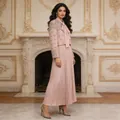 Elegant pink pleated skirt suit with heavy beaded rhinestones for women - M / Top And Bottom / Pink