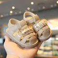 Premium toddler soft sole summer sandals featuring closed toe and adjustable velcro strap - Size 16 (Inner Length 11.5cm) / Khaki
