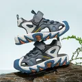 Breathable blue and white children's closed-toe outdoor sandals with HOBIBEAR logo - 26 / Blue
