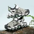 Breathable kids' closed-toe sandals in beige and green with hook-and-loop straps - 26 / Khaki