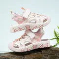 Breathable children's closed-toe sandals in pink and white with adjustable straps. - 26 / Pink White