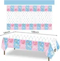 Detailed view of pink and blue gender reveal tablecloth with 54x108 inch dimensions - Tablecloth 137*274cm