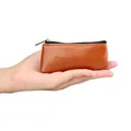 Premium portable brown PU leather tobacco pouch with rubber lining held in hand for scale - Small (10.8x5cm) / Brown