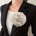 Grande spilla floreale in tessuto fatta a mano e fermaglio per capelli camelia elegante - Fiore a Tromba Rosa Verde