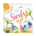 Close-up of disposable paper napkins featuring a vibrant summer beach and surf design - Napkins