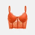 Sexy leuchtend orangefarbener Blumen-Spitzen-Bustier mit feinen Wimpernspitzendetails - Orangerot