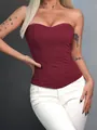 Elegante top a corsetto bordeaux senza spalline da donna, perfetto per feste alla moda - XS / Top / Borgogna