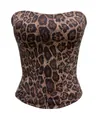 Fashionable leopard print bustier corset top with sparkling rhinestones and slim fit - Leopard Print