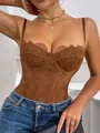 Sexy bruine kanten bodysuit met beugelcups en delicate inzetstukken van gaas dames - S / Set / Bruin