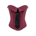 Detail view of burgundy corset tube top with integrated black tie and boning - S / Hook-And-Eye Top / Burgundy