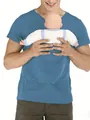 Vue détaillée du t-shirt porte-bébé kangourou bleu multifonctionnel avec une poupée. - S / Hauts / Bleu ciel