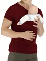 Close-up detail of the integrated kangaroo pocket on a burgundy baby carrier T-shirt - S / Tops / Burgundy